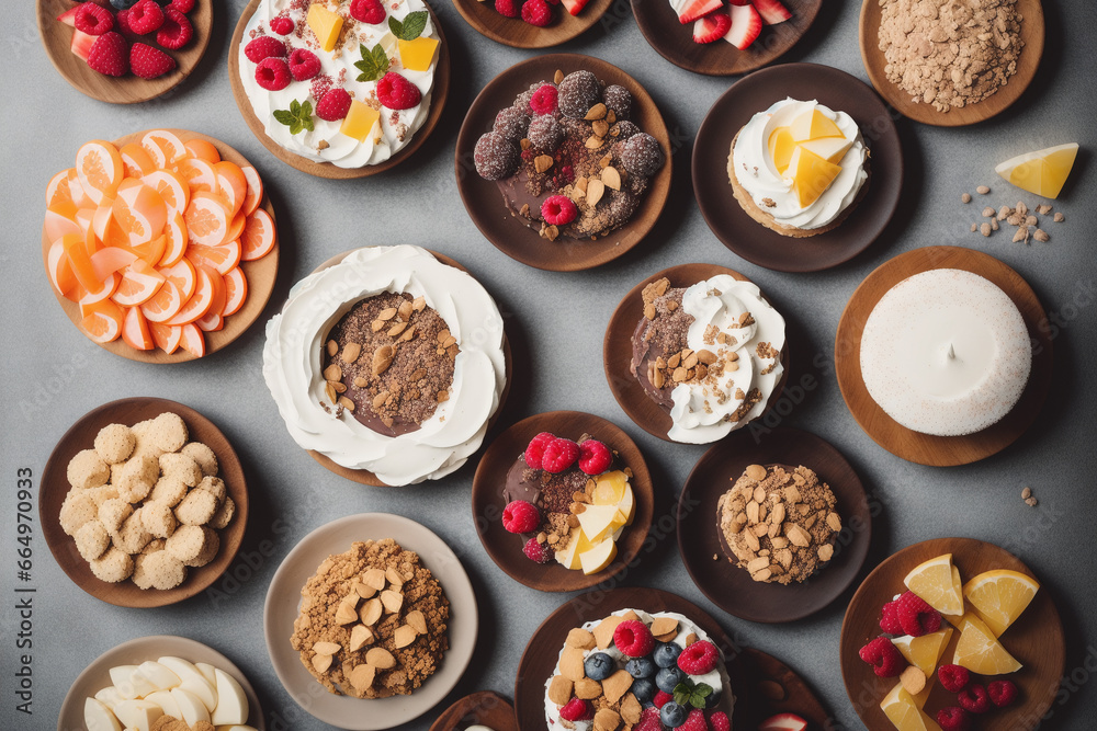Assortment of cakes with different fillings on a wooden table. Homemade cake. Generative AI Assortment of cakes with different fillings on a wooden table. Homemade cake. Generative AI