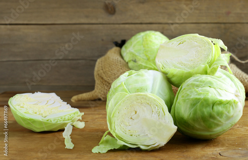 organic white cabbage on wooden table