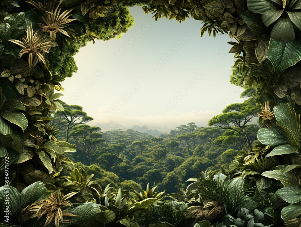 Exotic Tropical Leaves Background with Copy Space in The Center Exotic Tropical Leaves Background with Copy Space in The Center