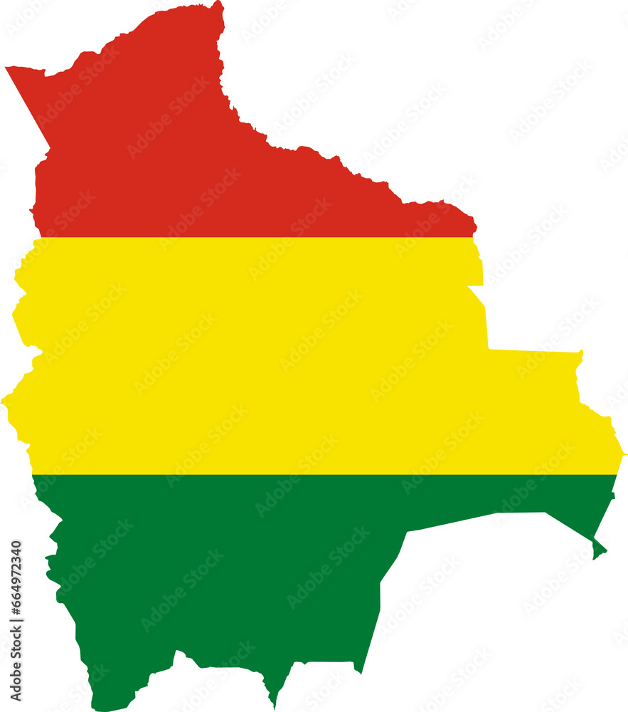 Obraz premium A contour map of Boliwia. Graphic illustration on a white background with the national flag superimposed on the country's borders