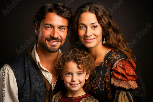 Spanish family in traditional costume, multi-generation. © XaMaps