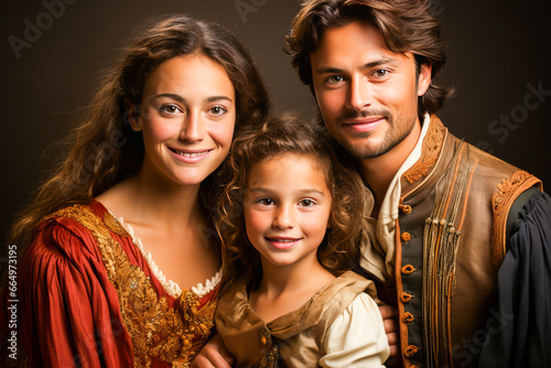 Spanish family in traditional costume, child present
