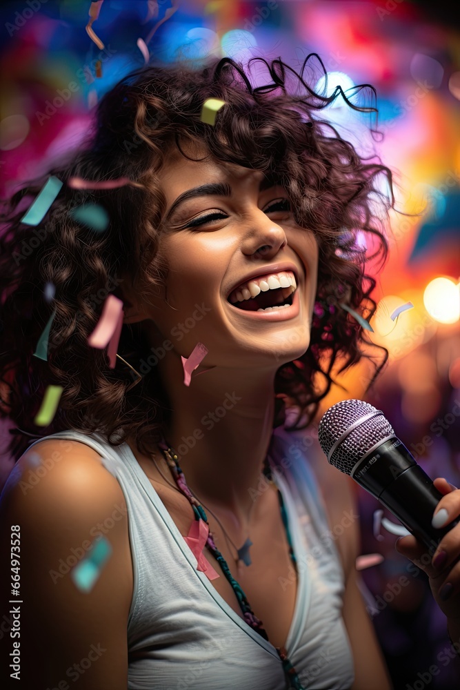 female singer with microphone, karaoke concept female singer with microphone, karaoke concept