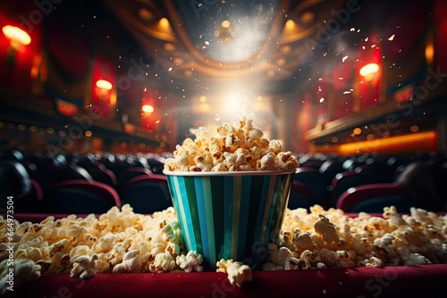 popcorn bucket in a retro cinema