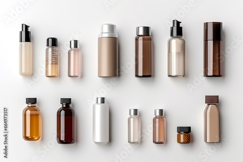 cosmetic beauty products containers on white background.