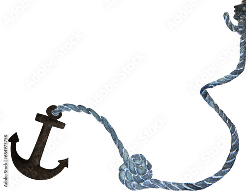 Fotografia, Obraz Watercolor painting of anchor and rope.