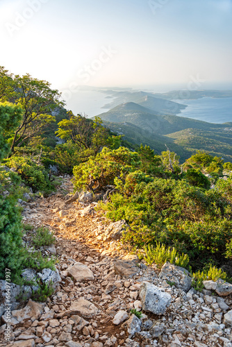 Hiking trail and scenic view on the Osorcica Televrina mountain on the island of Losinj, Croatia