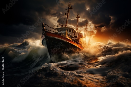 a boat caught in the storm © Teddy