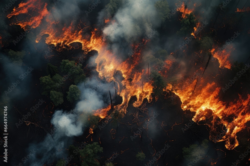 Aerial view of a burning forest. Wildfire, global warming and climate change concept. Aerial view of a burning forest. Wildfire, global warming and climate change concept.