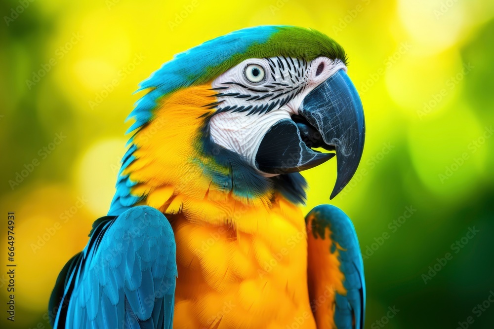 Blue and yellow macaw parrot.
