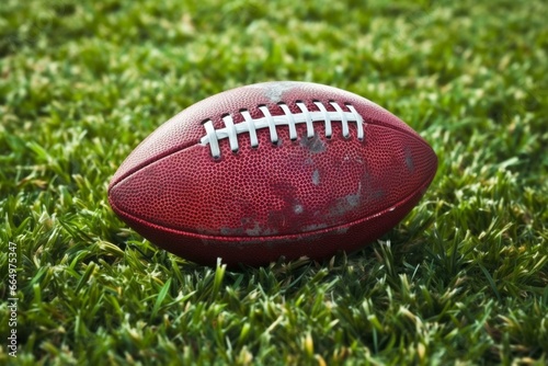Detailed image of a football on the field. Generative AI