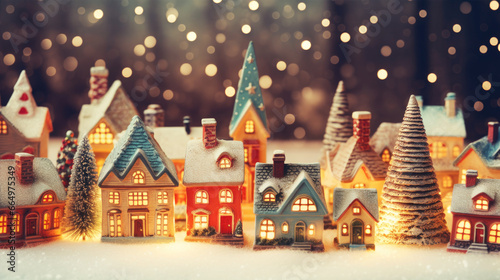 Toy houses in winter Christmas scenery with snow and lights © Photocreo Bednarek