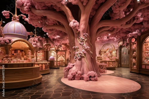 Enchanting confectionery realm filled with whimsical candies, creating a delightful wonderland for fairies. Generative AI
