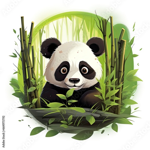 Cute panda in the middle of a bamboo forest. T-shirt design. photo