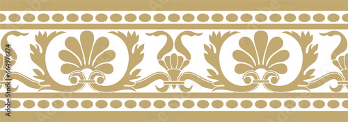 Vector gold seamless classic renaissance ornament. Endless european border, revival style frame..