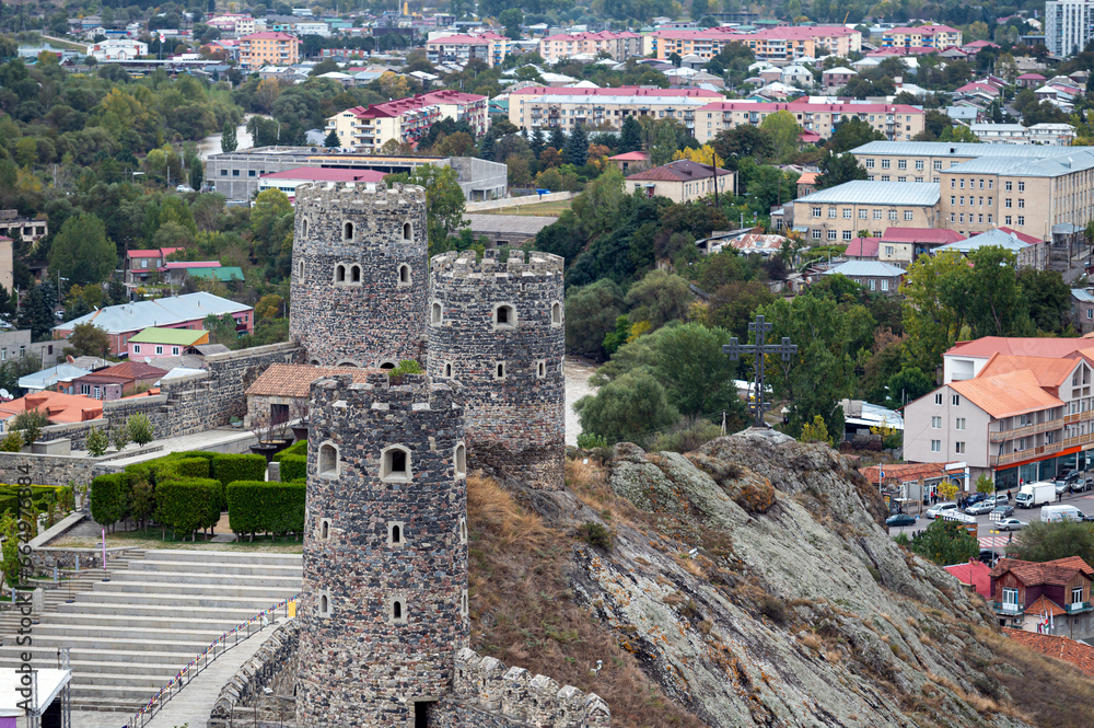 Akhaltsikhe castle surroundings and fortress wall with towers, Georgia