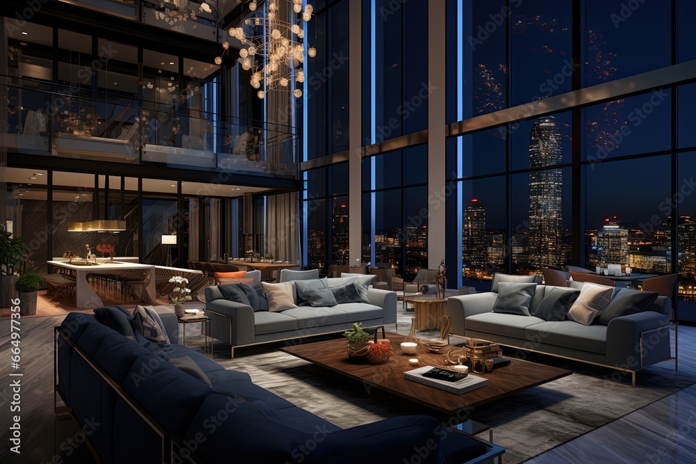 Fototapeta premium Award-Winning Designer Penthouse Interior in Raw Style