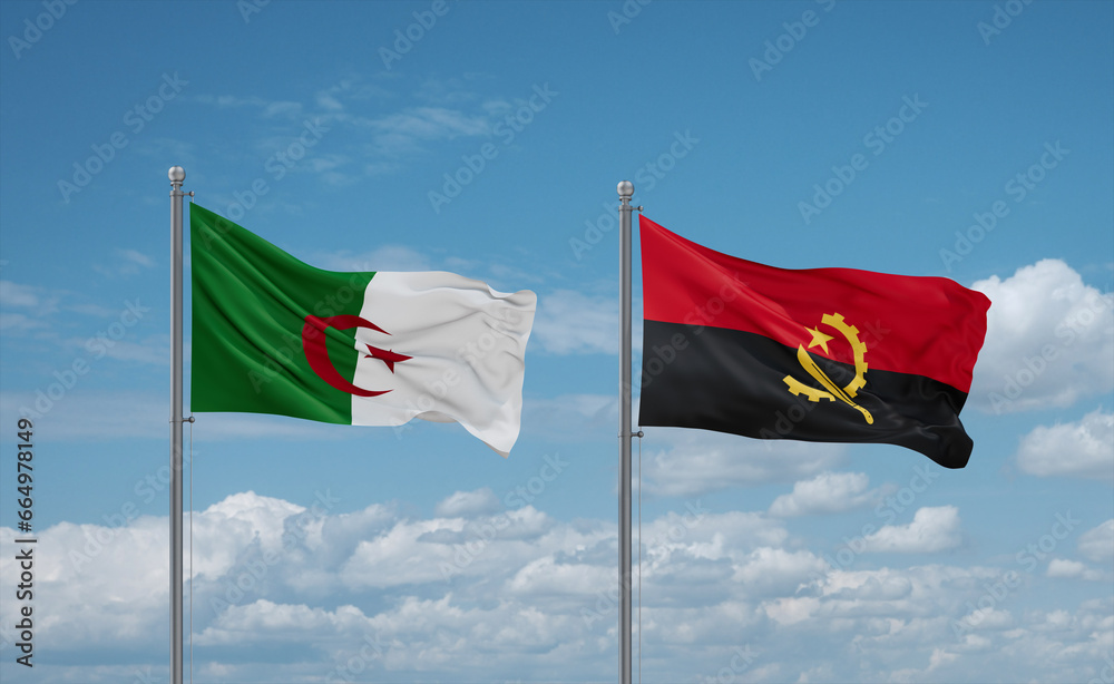 Algeria and Angola national flags, country relationship concept Algeria and Angola national flags, country relationship concept