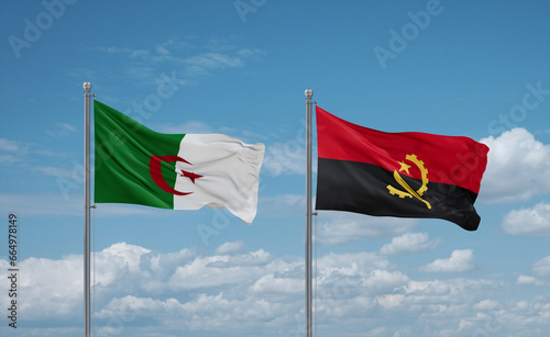 Algeria and Angola national flags, country relationship concept