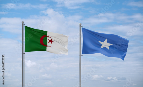 Somalia and Algeria flags, country relationship concept
