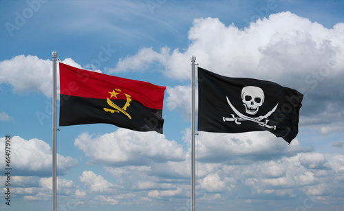 Pirate and Angola flags, country relationship concept photo