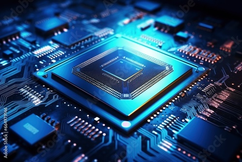 Futuristic central processor unit. Powerful Quantum CPU motherboard.
