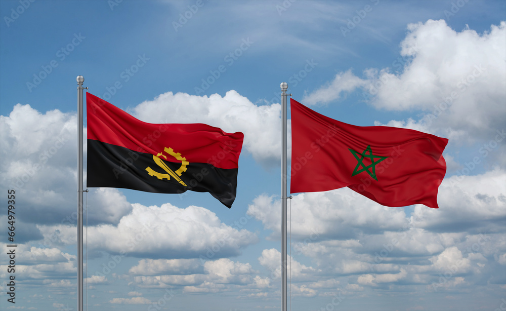 Morocco and Angola flags, country relationship concept Morocco and Angola flags, country relationship concept