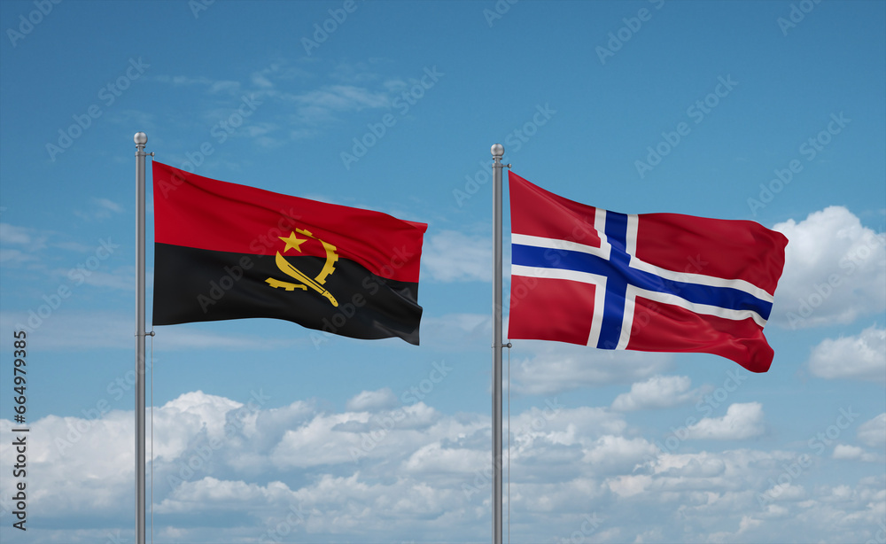 Norway and Angola flags, country relationship concept Norway and Angola flags, country relationship concept