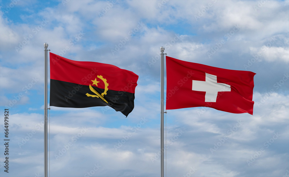 Switzerland and Angola flags, country relationship concept