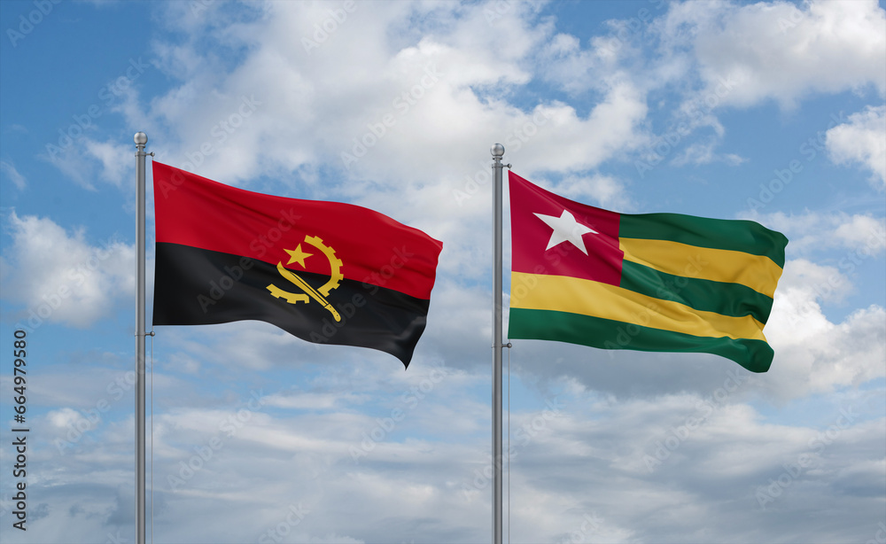 Togo and Angola flags, country relationship concept Togo and Angola flags, country relationship concept