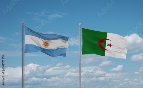 Argentina and Algeria national flags, country relationship concept