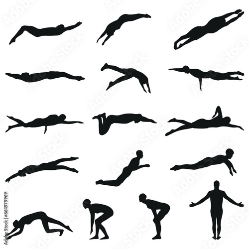 Set of vector silhouettes of swimming Olympiads competition
