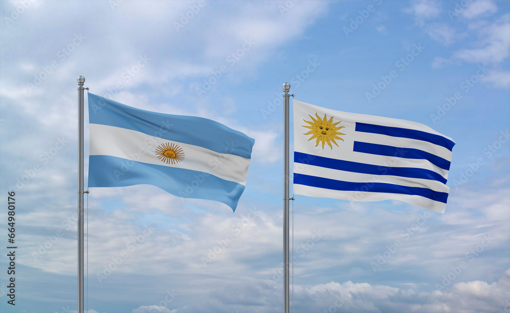 Uruguay and Argentina flags, country relationship concept