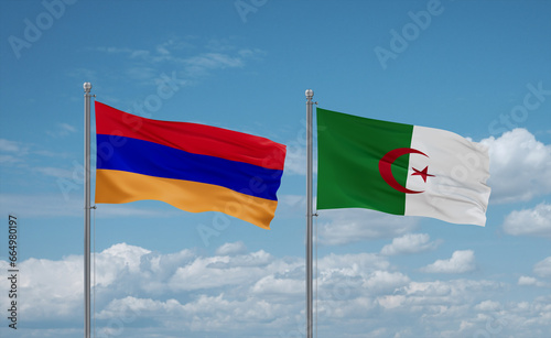 Armenia and Algeria national flags, country relationship concept