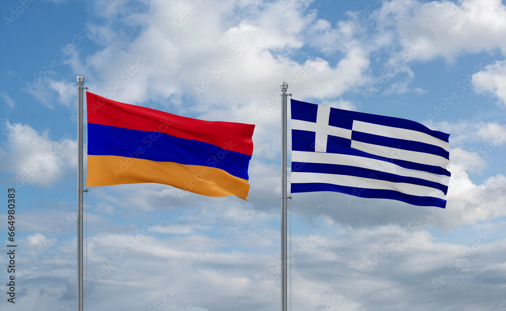 Greece and Armenia flags, country relationship concept Greece and Armenia flags, country relationship concept
