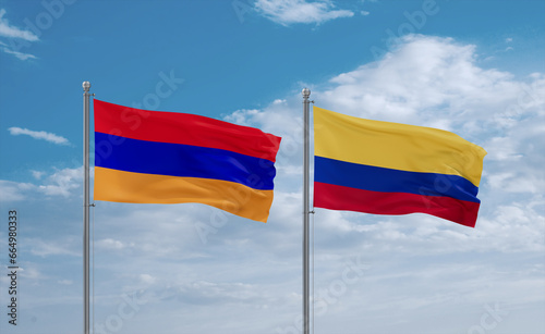 Colombia and Armenia flags  country relationship concept