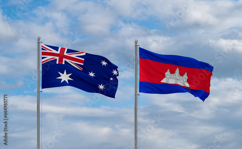 Cambodia and Australia flags, country relationship concept