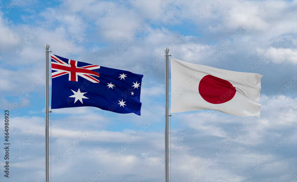 Japan and Australia flags, country relationship concept