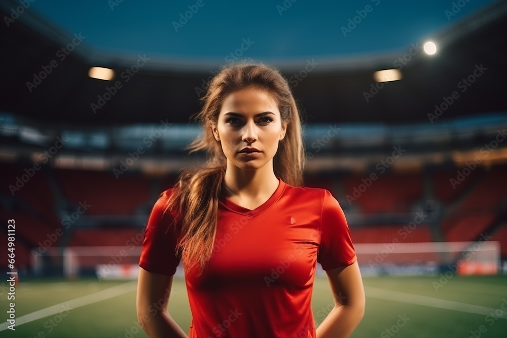 Jugadora de futbol  capitana de su equipo en un estado de futbol. 