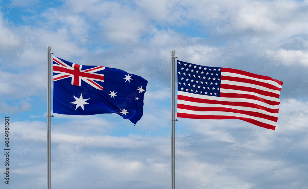 USA and Australia flags, country relationship concepts