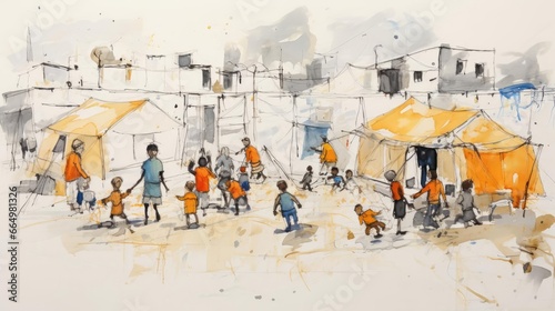 A group of children live in a refugee camp photo