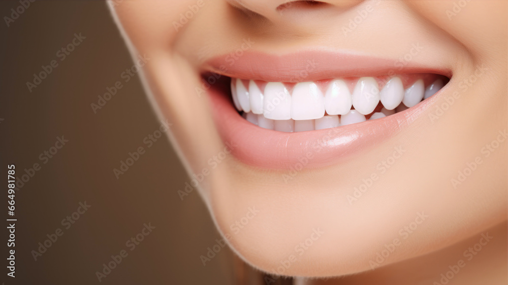 Closeup of smiling woman with healthy teeth Closeup of smiling woman with healthy teeth