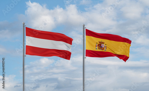 Spain and Austria flags, country relationship concept