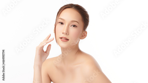 Beautiful young asian woman with clean fresh skin on white background, Face care, Facial treatment, Cosmetology, beauty and spa, Asian women portrait.