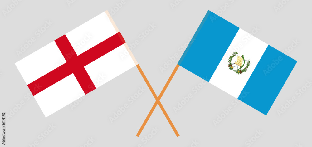 Crossed flags of England and Guatemala. Official colors. Correct proportion