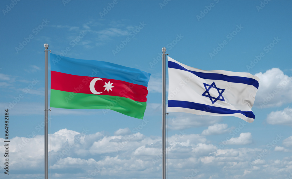 Israel and Azerbaijan flags, country relationship concept Israel and Azerbaijan flags, country relationship concept