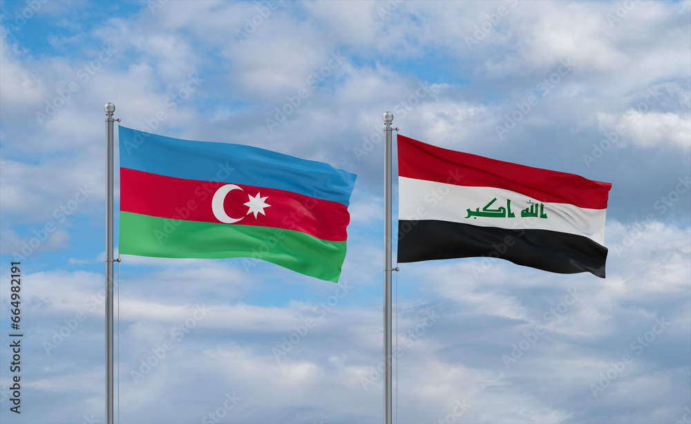 Iraq and Azerbaijan flags, country relationship concept Iraq and Azerbaijan flags, country relationship concept