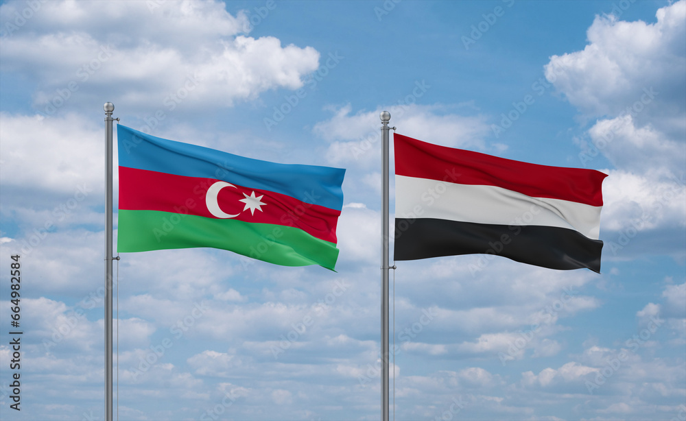 Yemen and Azerbaijan flags, country relationship concept Yemen and Azerbaijan flags, country relationship concept