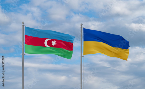 Ukraine and Azerbaijan flags, country relationship concept