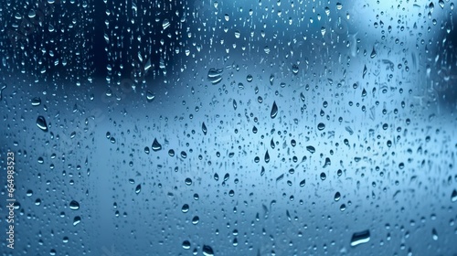 Raindrops on the window. Blue tone. © MdMohammod